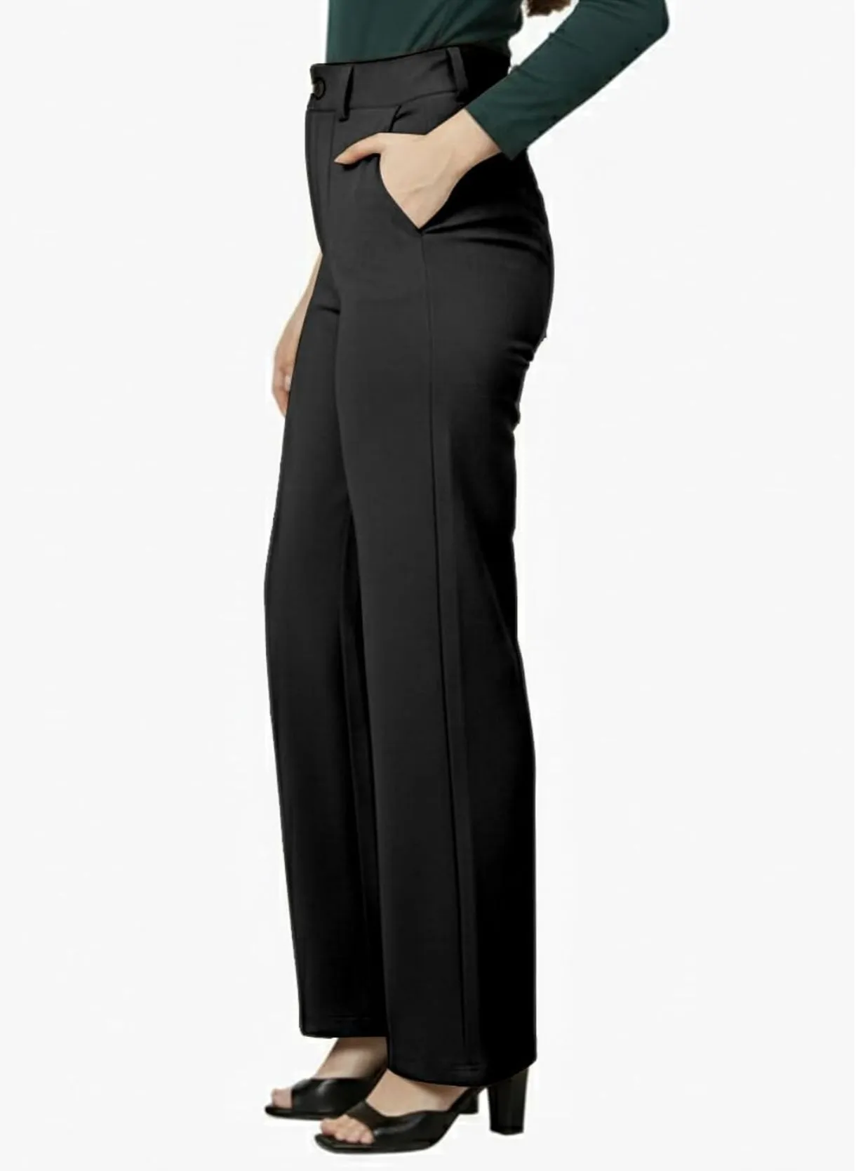 Mehrang Cotton Blend Bootcut Parallel Trouser Pants for Women Regular Fit, Side Pocket