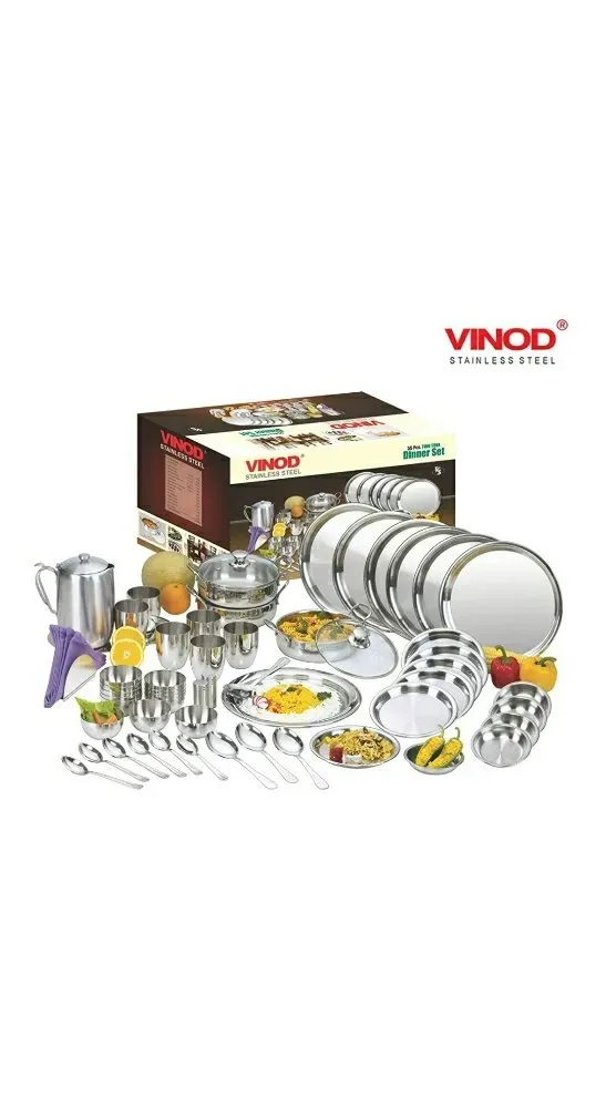 55 Silver Vinod Stainless Steel Dinner Set, For Home
