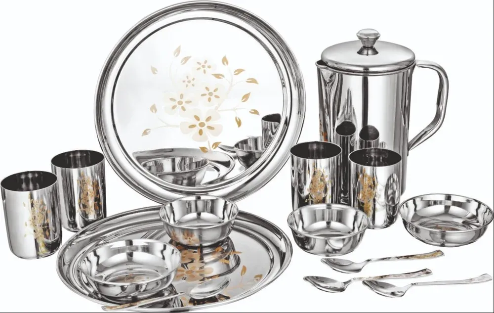 Silver Stainless Steel Trendy Dinner Set, 51 Pcs Set