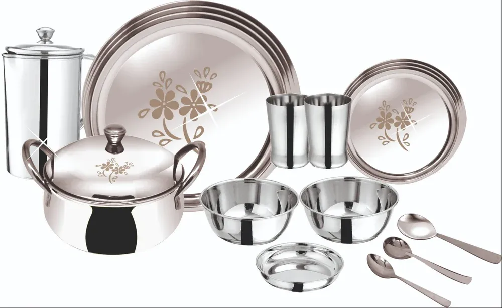 Silver Stainless Steel Trendy Dinner Set, 51 Pcs Set