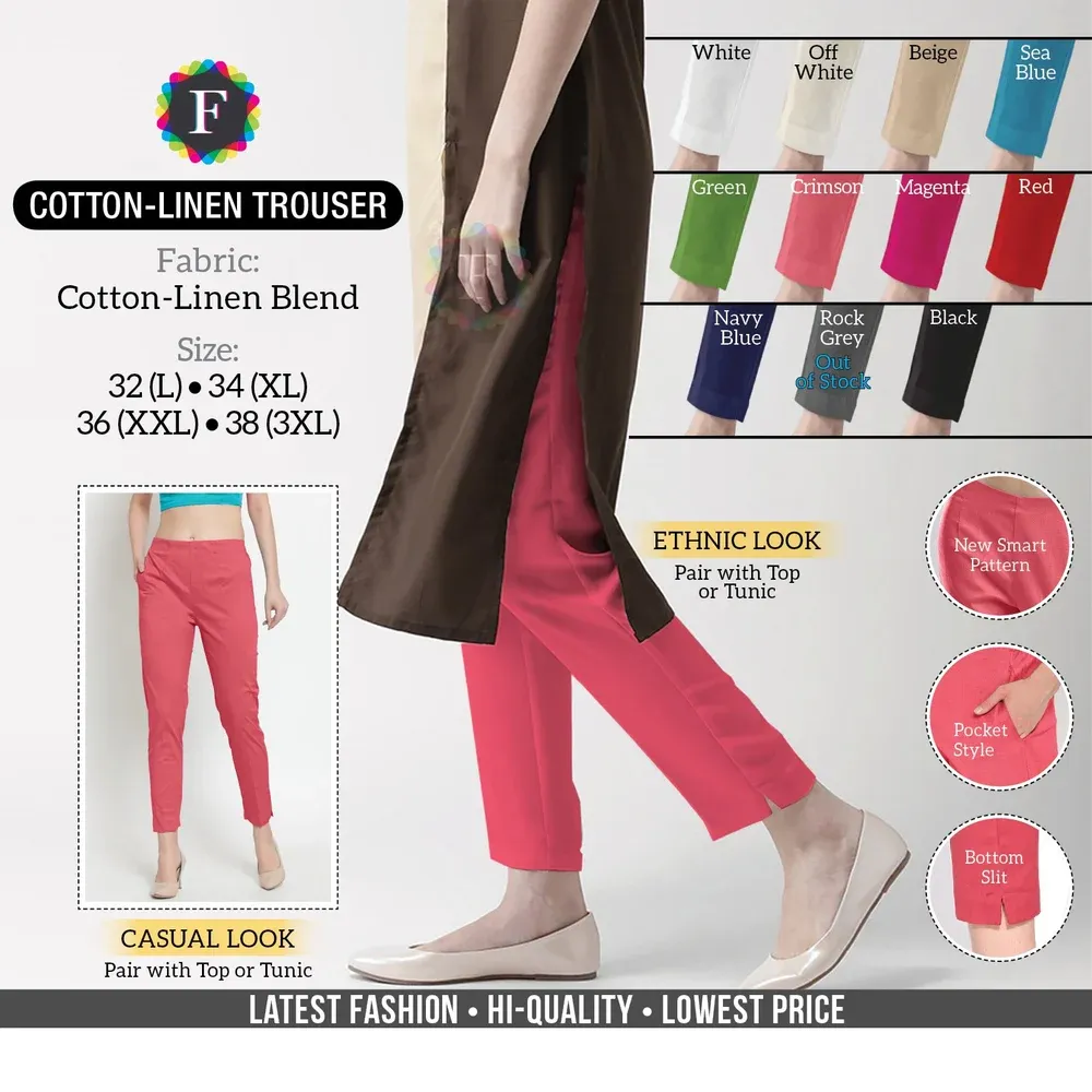 Plain Formal Wear Cotton Summer Linen Women Pant Trouser