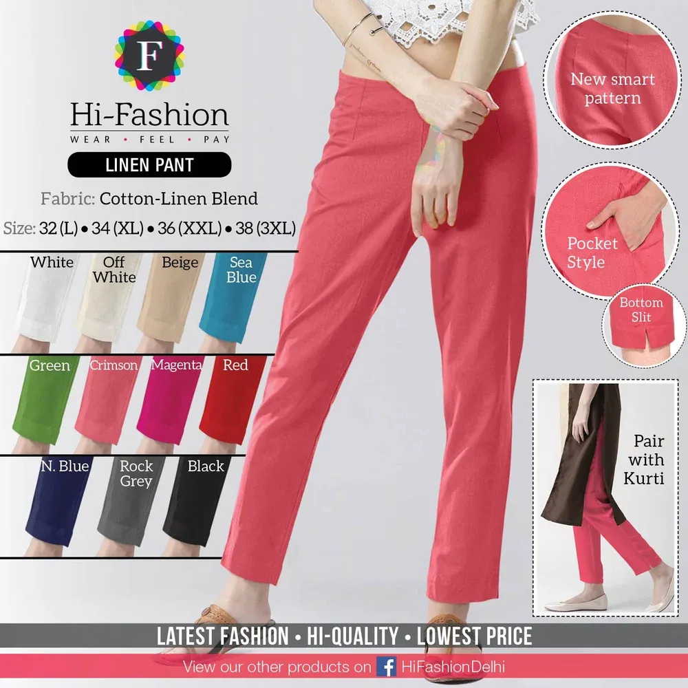 Plain Formal Wear Cotton Summer Linen Women Pant Trouser