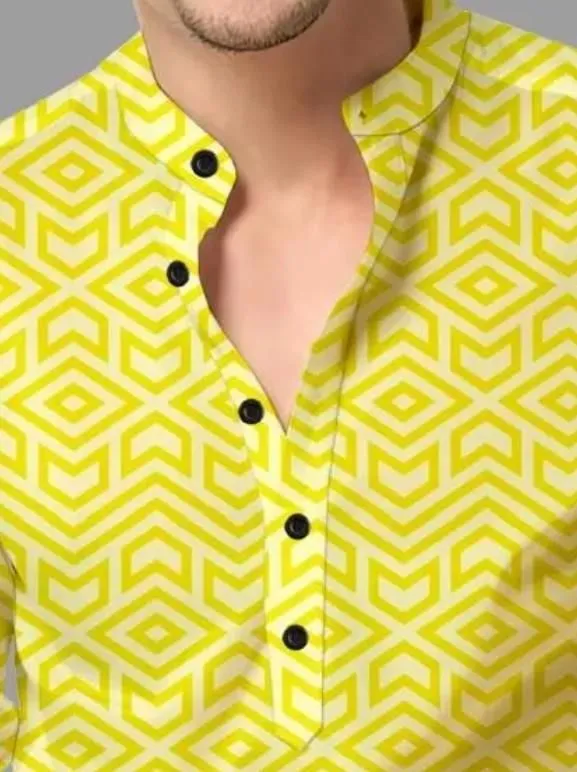 Men's Printed Spread Collar Casual Shirt Yellow