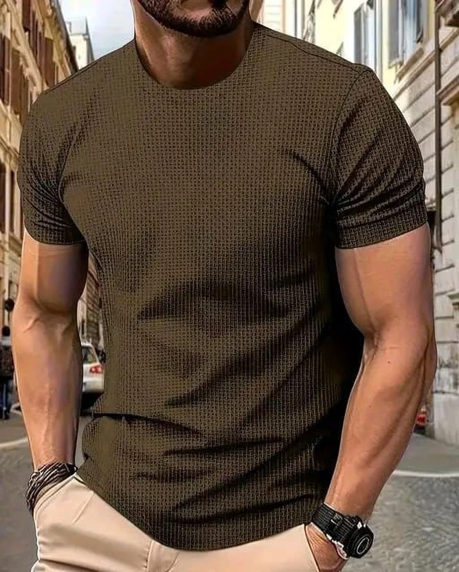 Bornforfashion Self Design Men Round Neck White T-Shirt