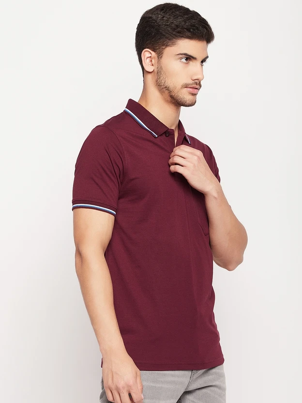 UNIBERRY Solid Men Polo Neck Maroon T-Shirt