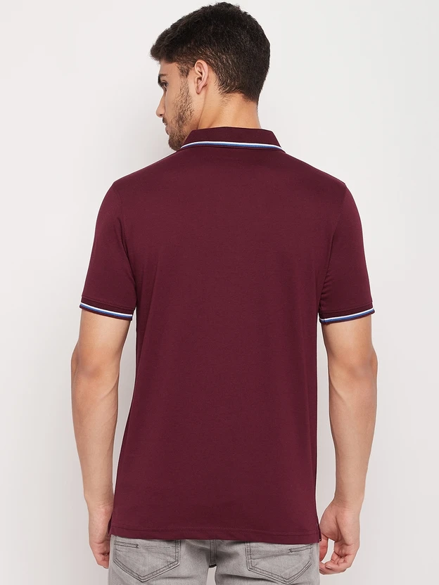 UNIBERRY Solid Men Polo Neck Maroon T-Shirt