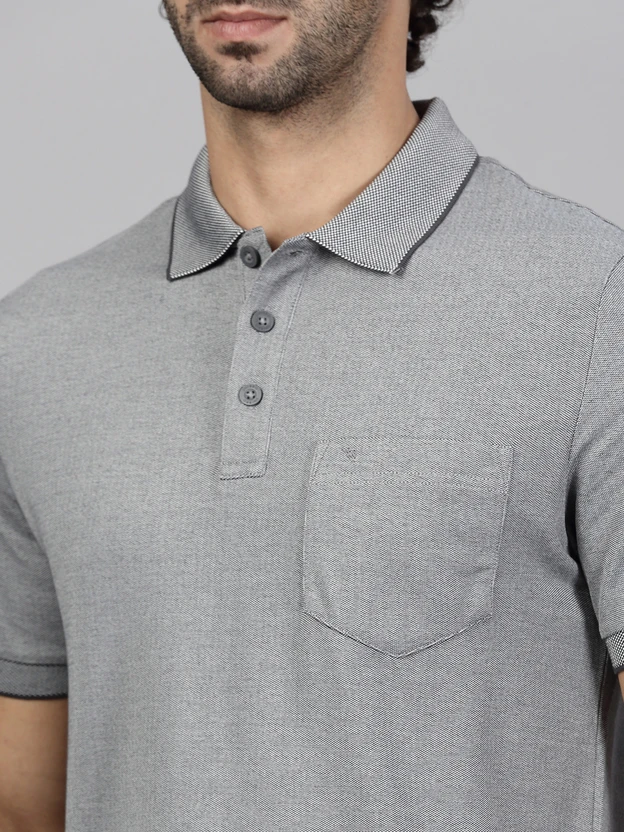 Ramraj Cotton Solid Men Polo Neck Grey T-Shirt