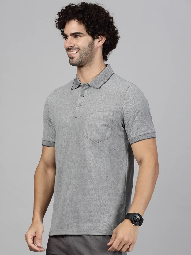 Ramraj Cotton Solid Men Polo Neck Grey T-Shirt