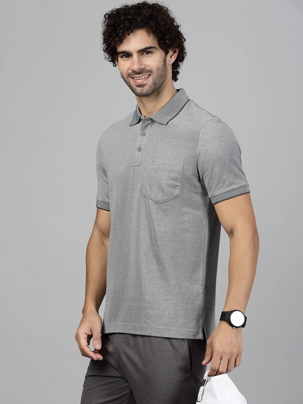 Ramraj Cotton Solid Men Polo Neck Grey T-Shirt