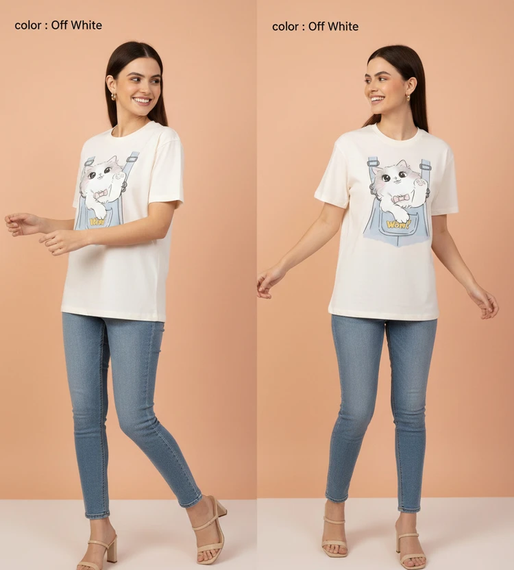 COTNIX Graphic Print Women Round Neck White T-Shirt