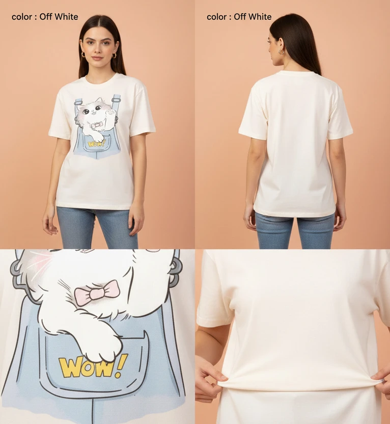 COTNIX Graphic Print Women Round Neck White T-Shirt