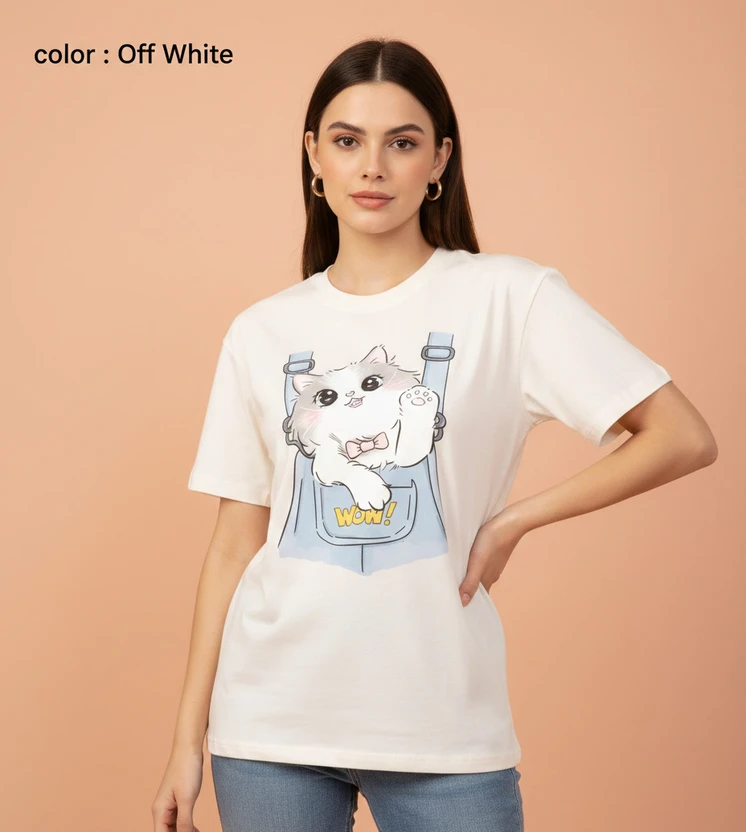 COTNIX Graphic Print Women Round Neck White T-Shirt