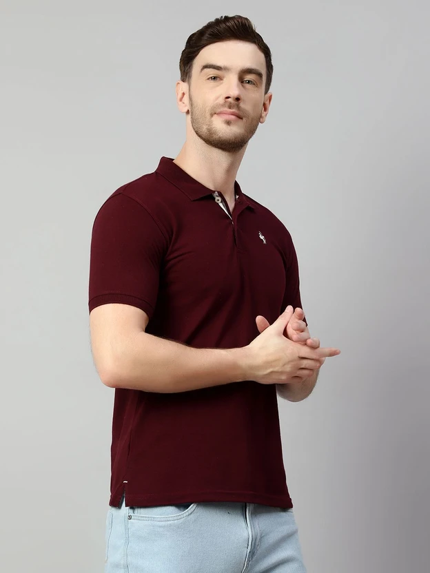 CANTABIL Solid Men Polo Neck Maroon T-Shirt
