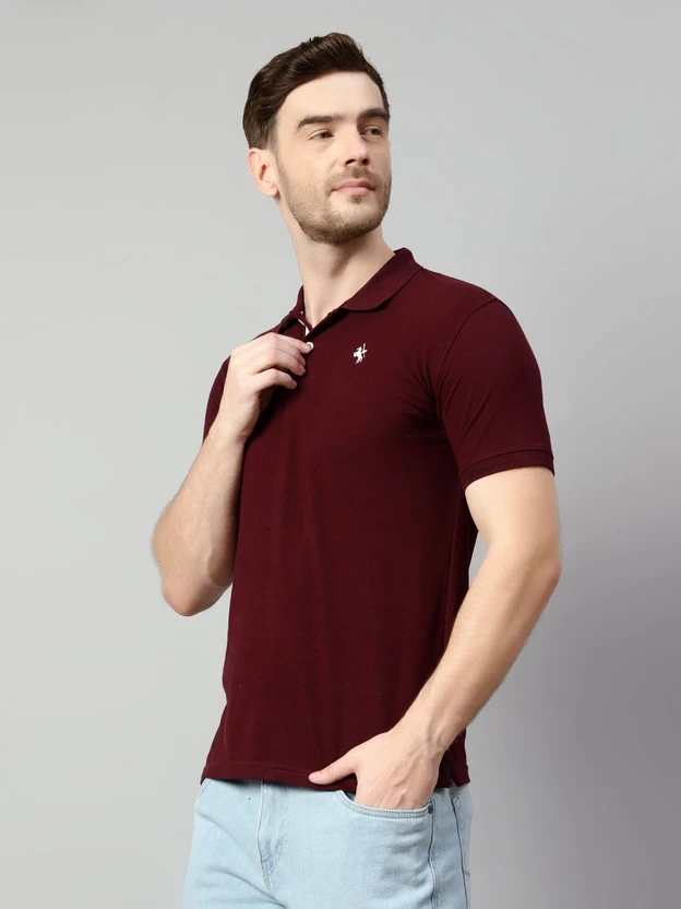 CANTABIL Solid Men Polo Neck Maroon T-Shirt