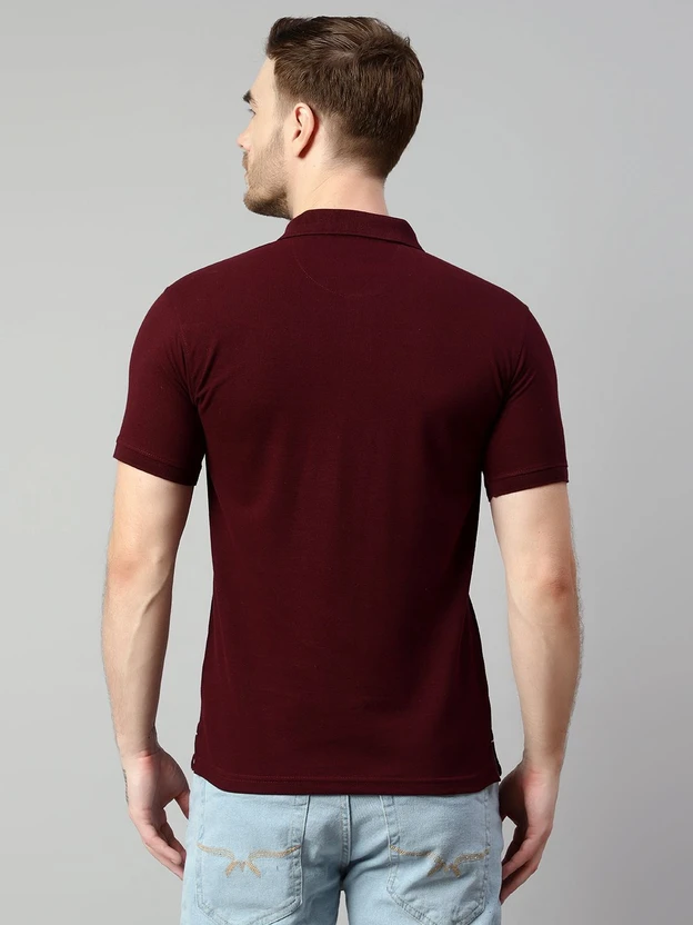 CANTABIL Solid Men Polo Neck Maroon T-Shirt