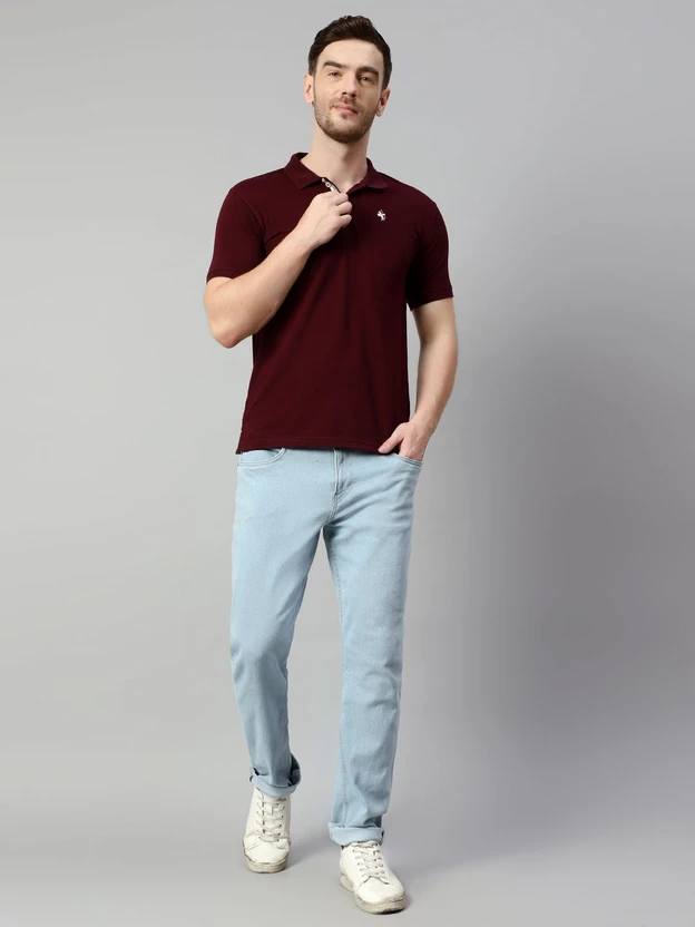 CANTABIL Solid Men Polo Neck Maroon T-Shirt