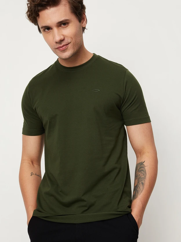 MAX Solid Men Round Neck Green T-Shirt
