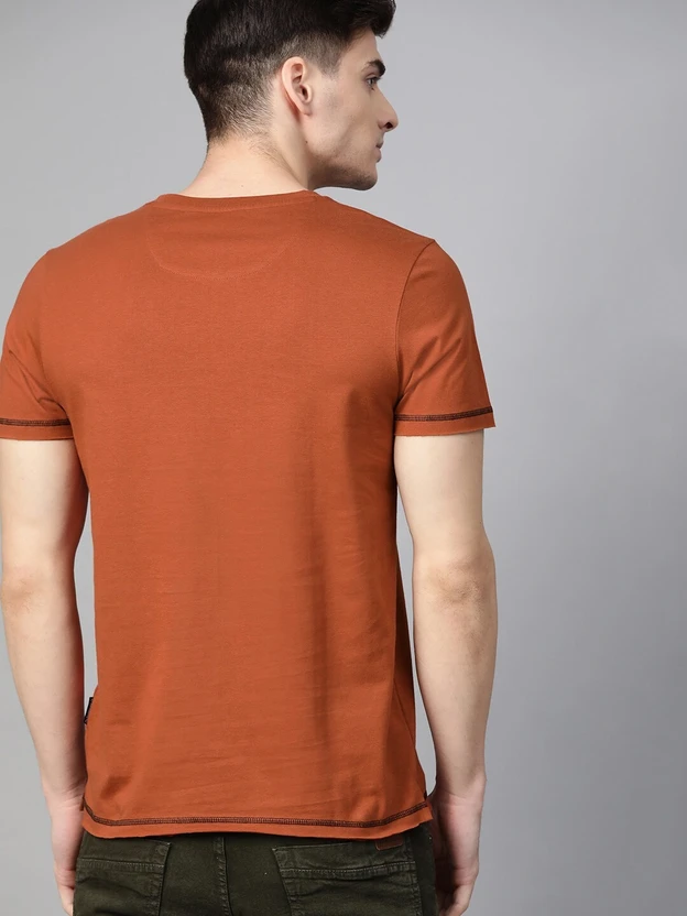 Roadster Solid Men Round Neck Brown T-Shirt