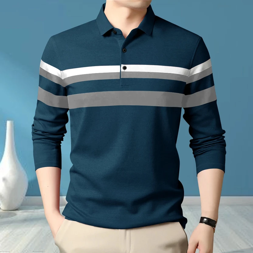 SCOWET Colorblock Men Polo Neck Blue T-Shirt