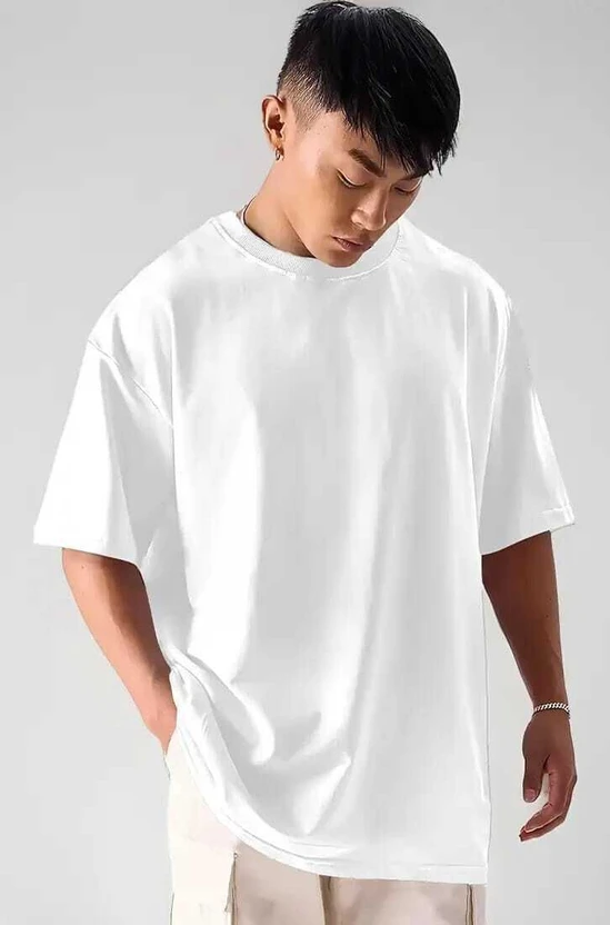 RS Fashionable Solid Men Round Neck White T-Shirt