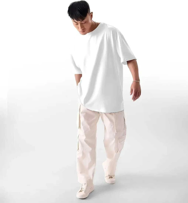 RS Fashionable Solid Men Round Neck White T-Shirt