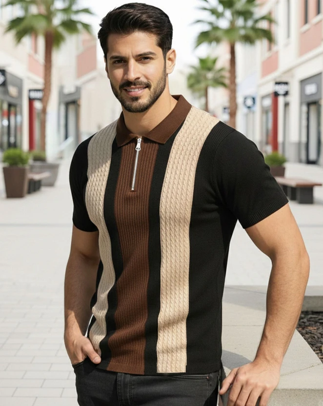 AOOSH Colorblock Men Polo Neck Silver T-Shirt