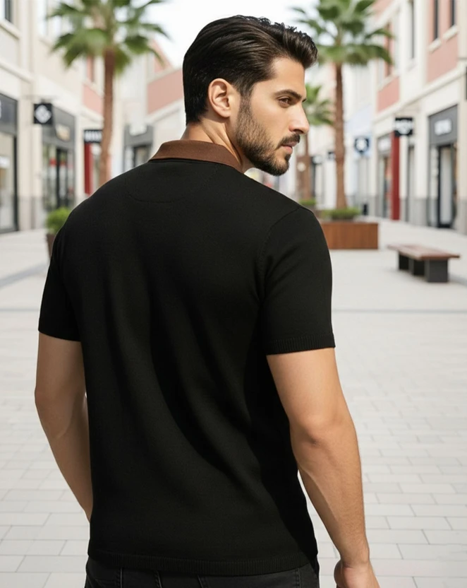 AOOSH Colorblock Men Polo Neck Silver T-Shirt