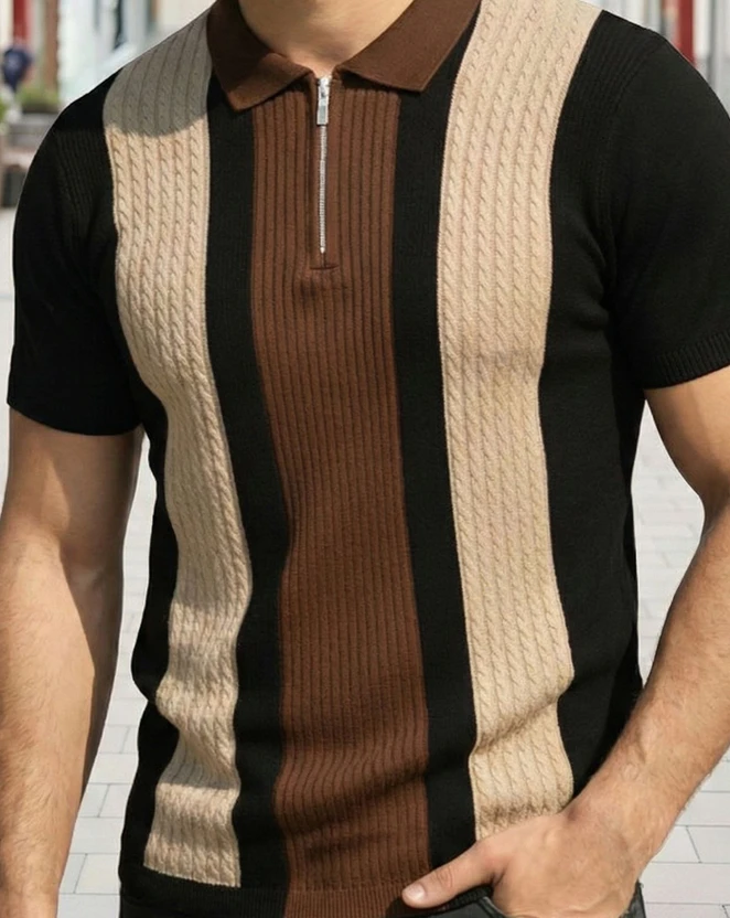 AOOSH Colorblock Men Polo Neck Silver T-Shirt