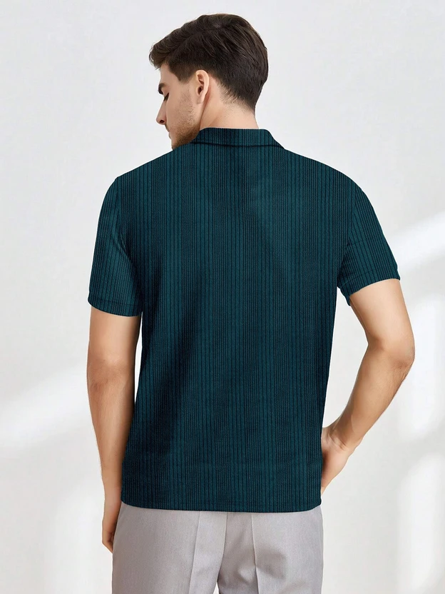 Ptvize Self Design Men Zip Neck Green T-Shirt