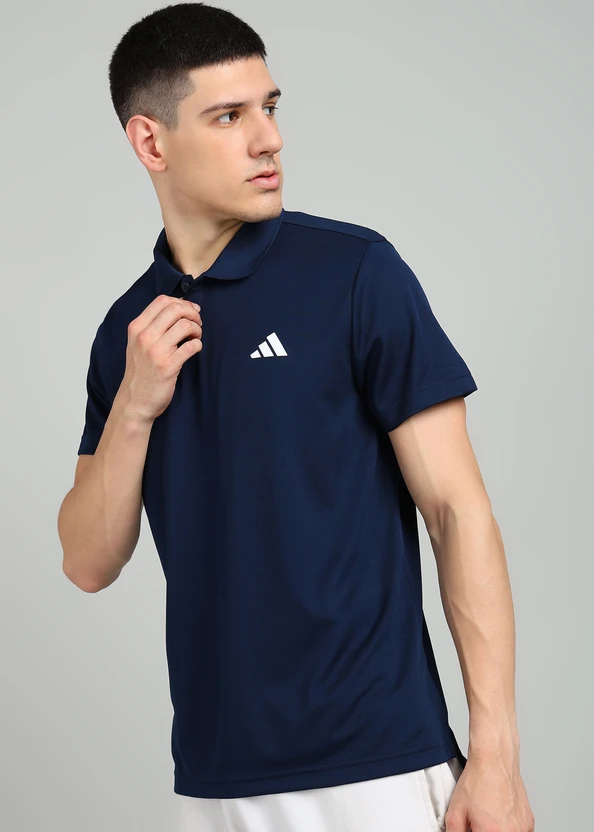ADIDAS Solid Men Polo Neck Blue T-Shirt