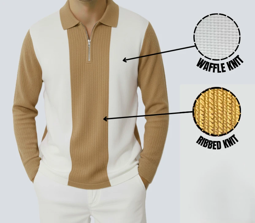 Try This Striped Men Zip Neck Brown T-Shirt