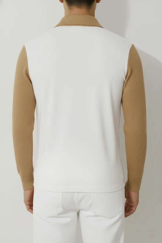 Try This Striped Men Zip Neck Brown T-Shirt