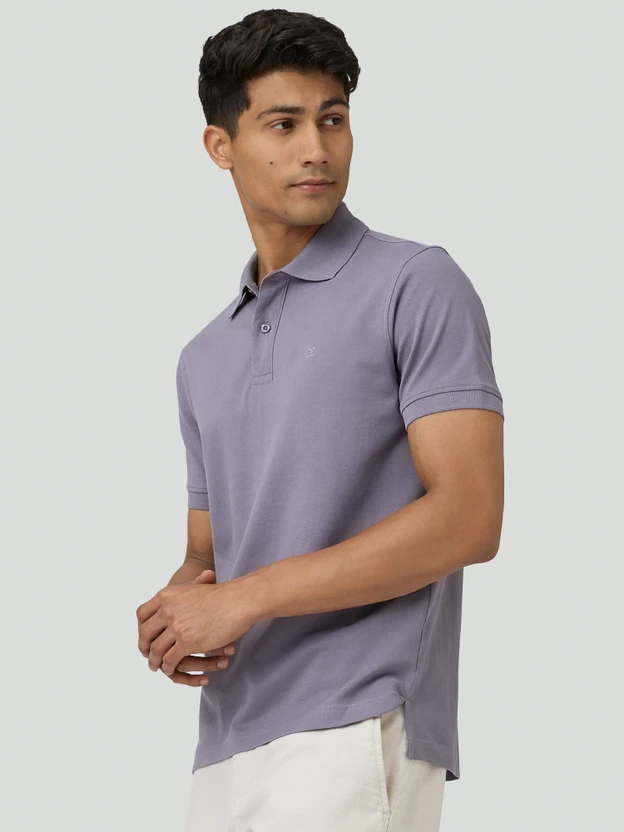 XYXX Solid Men Polo Neck Purple T-Shirt