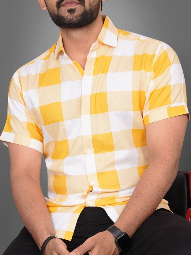 METRONAUT Men Checkered Casual Yellow, White Shirt