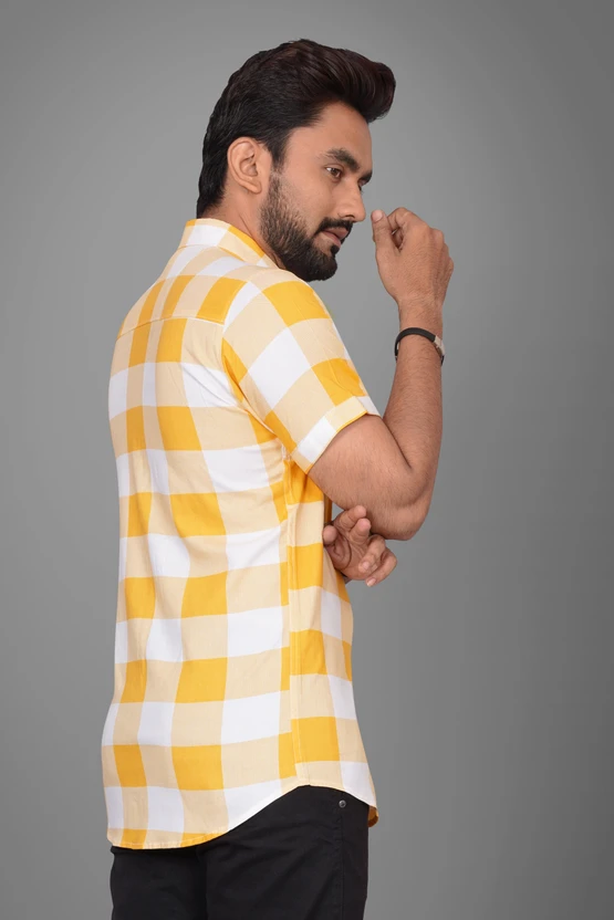 METRONAUT Men Checkered Casual Yellow, White Shirt