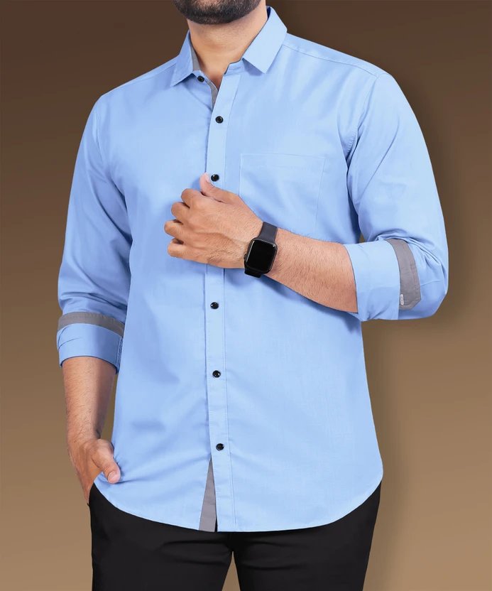 VeBNoR Men Solid Casual Light Blue Shirt
