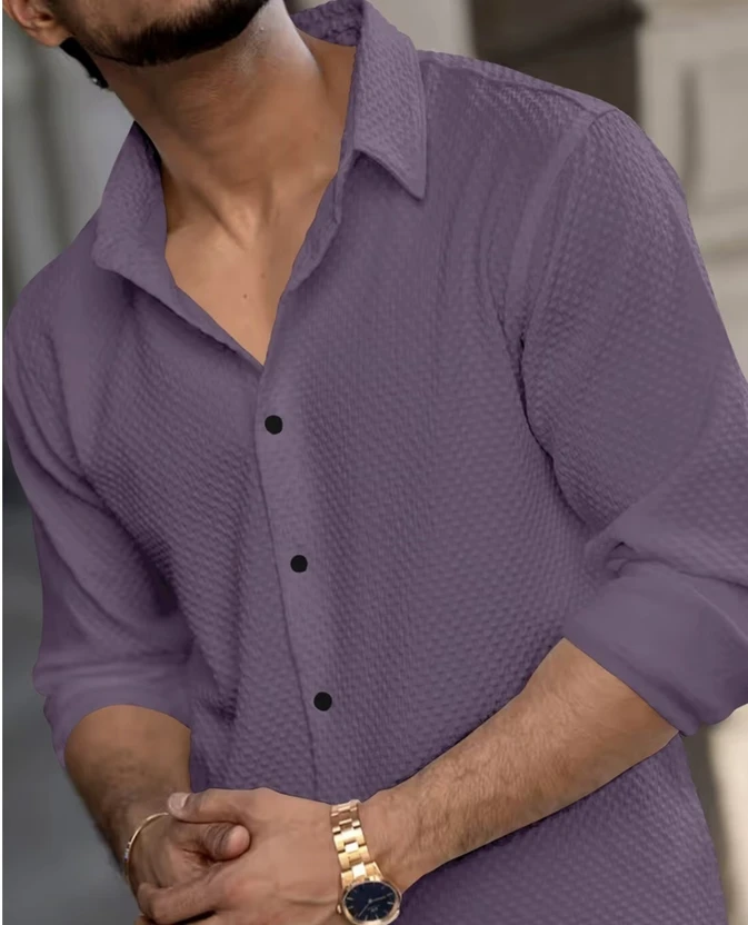 JACKBELLA Men Self Design Casual Purple Shirt