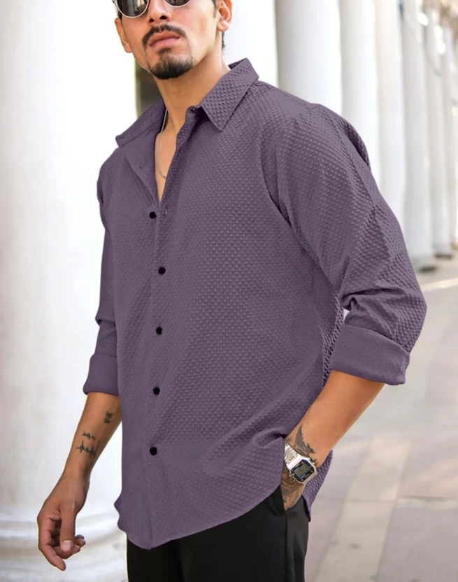 JACKBELLA Men Self Design Casual Purple Shirt
