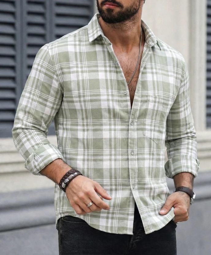 METRONAUT Men Checkered Casual White Shirt