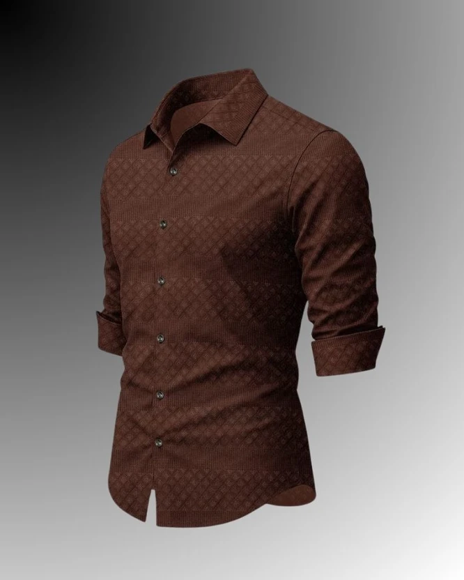 Marmic Fab Men Self Design Formal Brown Shirt