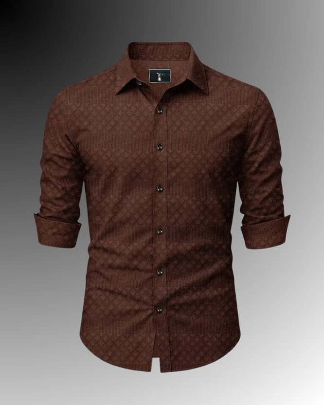 Marmic Fab Men Self Design Formal Brown Shirt