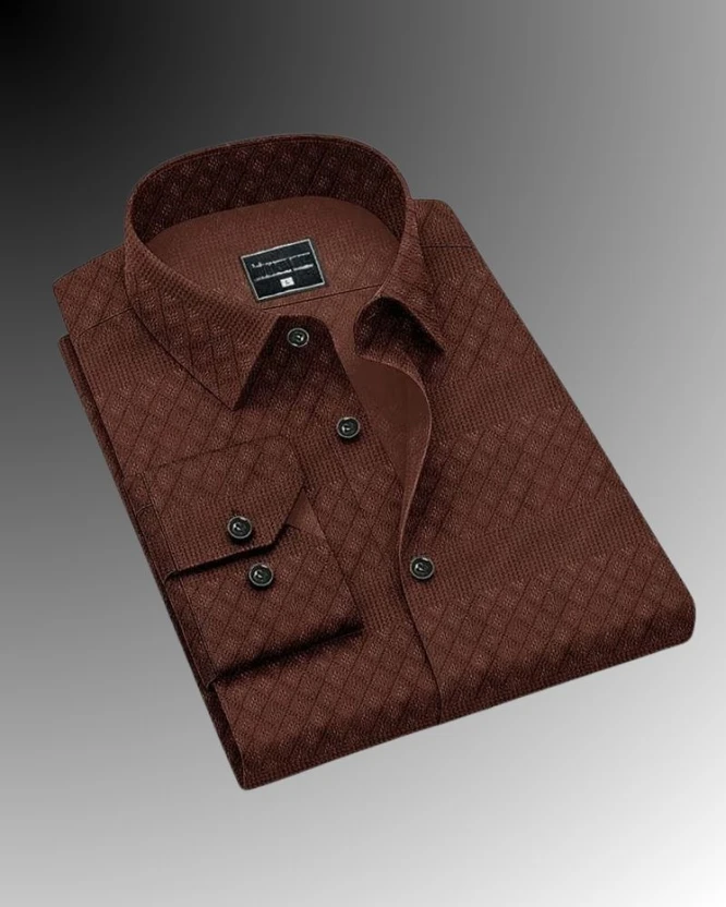 Marmic Fab Men Self Design Formal Brown Shirt