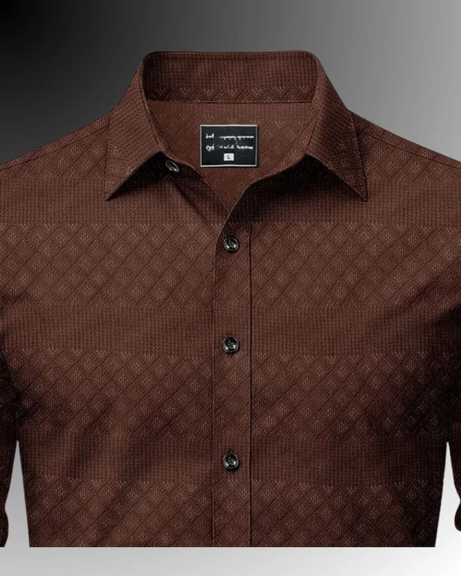 Marmic Fab Men Self Design Formal Brown Shirt