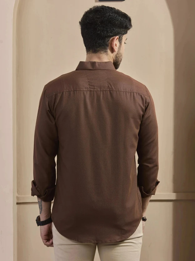 STONEBERG Men Solid Formal Brown Shirt