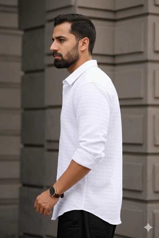JACKBELLA Men Self Design Casual White Shirt