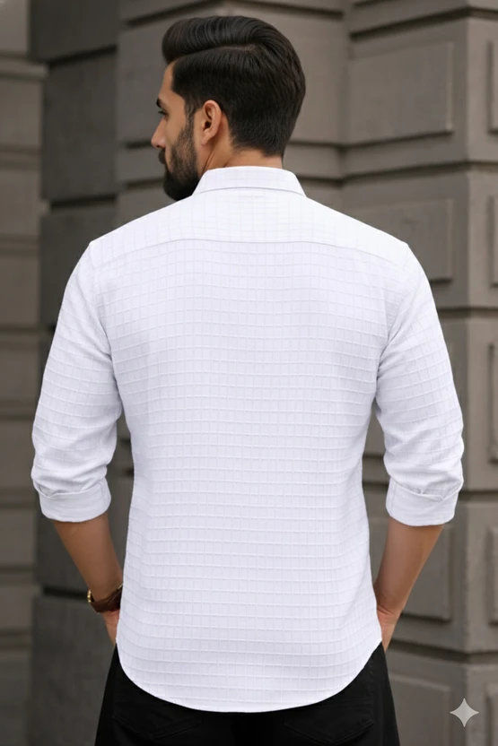 JACKBELLA Men Self Design Casual White Shirt