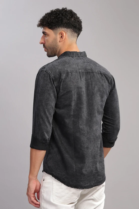 AIDAN PAUL Men Washed Casual Black Shirt