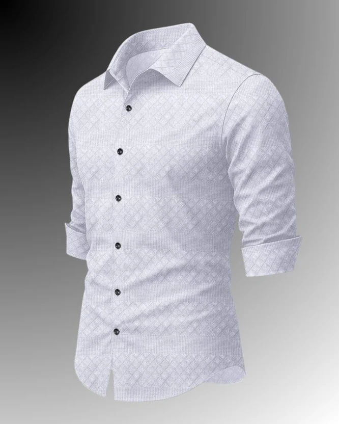 Marmic Fab Men Self Design Formal White Shirt
