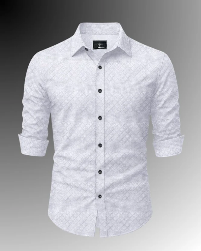 Marmic Fab Men Self Design Formal White Shirt