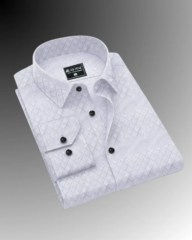 Marmic Fab Men Self Design Formal White Shirt
